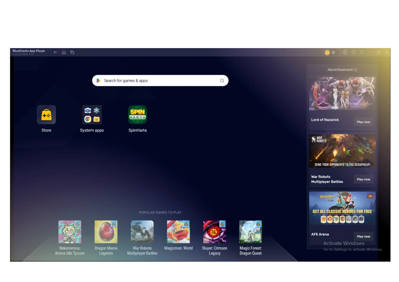Emulator Bluestacks untuk memainkan game APK Spin Harta di PC