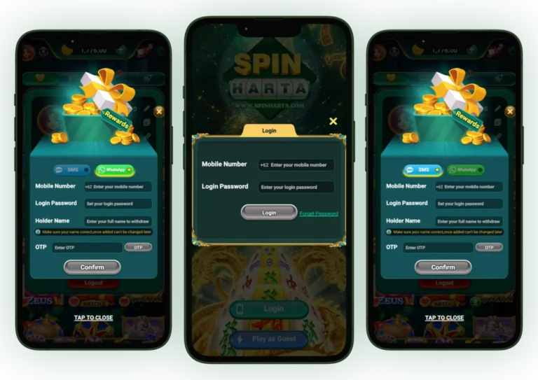 Gambar yang menampilkan berbagai pilihan login yang tersedia di Spin Harta APK untuk menjawab pertanyaan seputar login Spin Harta APK FB